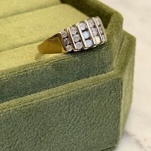 GOLD & DIAMOND Three-Row Cluster Band Ring, 10K Yellow Circa 1980s–90s
